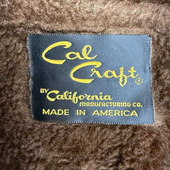 ✅Mens L VTG Cal Craft Faux Fur Lined Brown Corduroy Jacket Western **SMALL TEAR - Picture 3 of 12
